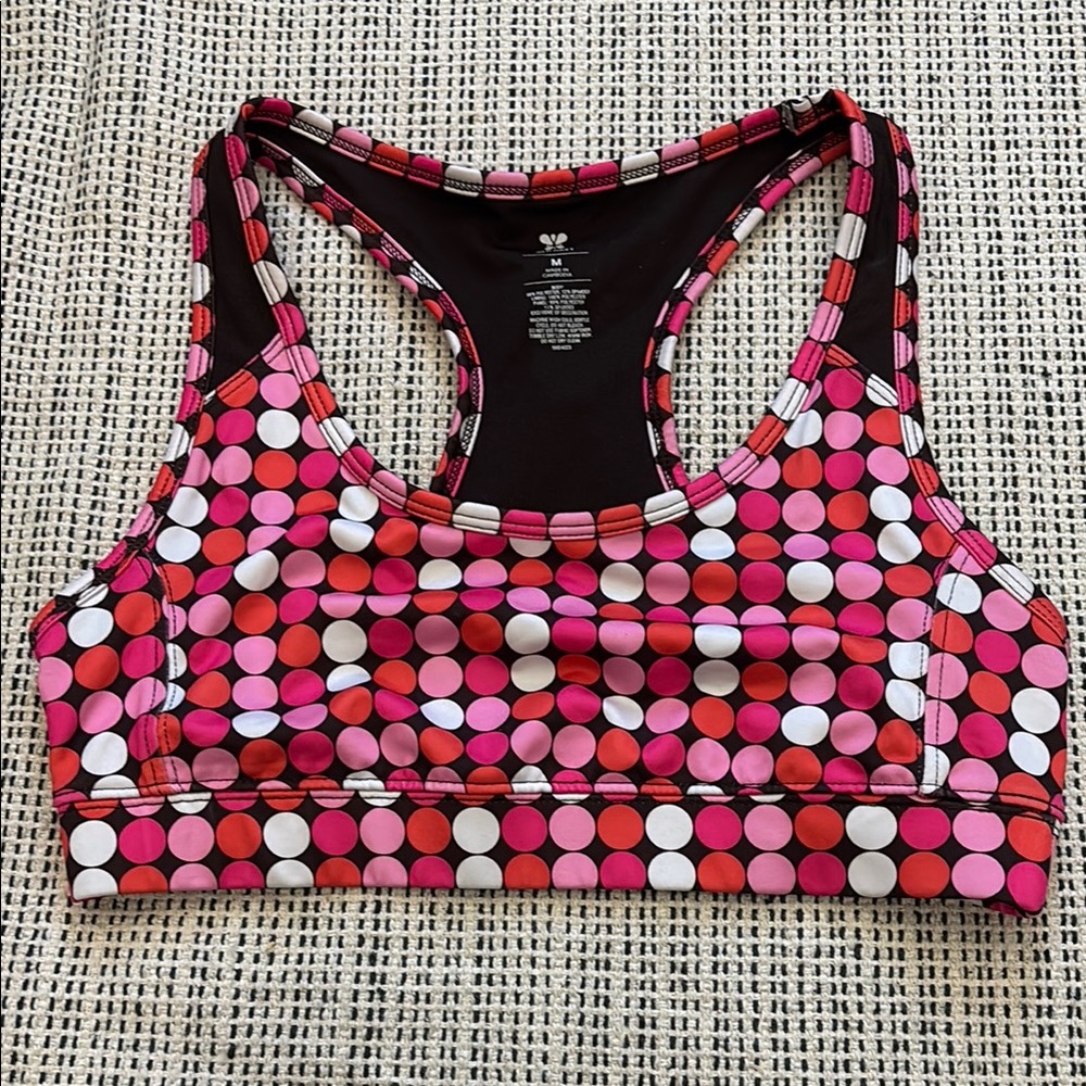 Old Navy Women’s Pink and Black Racerback Sports Bra with Polka Dots